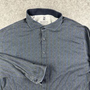 DeSoto Its A Jersey Shirt Mens XL Blue Striped Classic Fit Cotton Performance LS